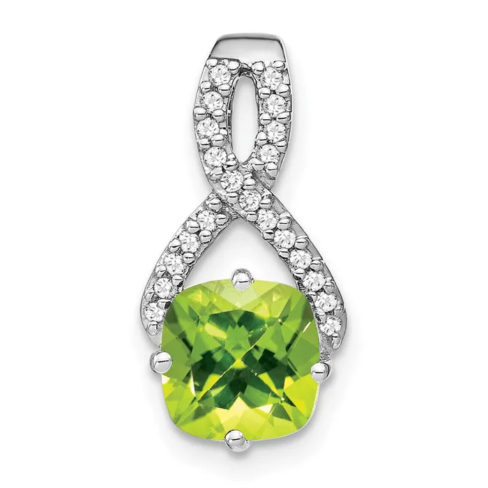 Necklaces Goldia 14K White Gold Cushion Peridot and Real Diamond Pendant