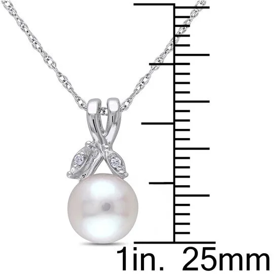 Original AMOUR 75 8 Mm White Cultured Freshwater Pearl and Diamond Pendant with Chain In 10K White Gold JMS always Necklaces Original AMOUR 75 8 Mm White Cultured Freshwater Pearl and Diamond Pendant with Chain In 10K White Gold JMS always Necklaces