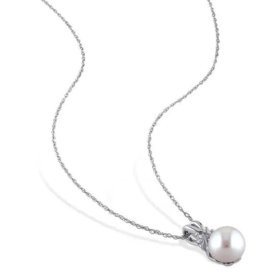 Original AMOUR 75 8 Mm White Cultured Freshwater Pearl and Diamond Pendant with Chain In 10K White Gold JMS always Necklaces Original AMOUR 75 8 Mm White Cultured Freshwater Pearl and Diamond Pendant with Chain In 10K White Gold JMS always Necklaces