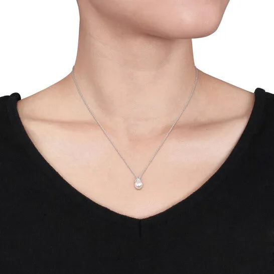 Original AMOUR 75 8 Mm White Cultured Freshwater Pearl and Diamond Pendant with Chain In 10K White Gold JMS always Necklaces Original AMOUR 75 8 Mm White Cultured Freshwater Pearl and Diamond Pendant with Chain In 10K White Gold JMS always Necklaces
