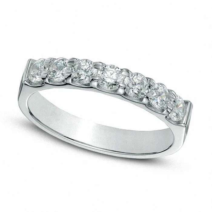 Previously Owned 075 CT TW Natural Diamond Seven Stone Anniversary Band in Solid 14K White Gold ISI2 Goldia Rings Previously Owned 075 CT TW Natural Diamond Seven Stone Anniversary Band in Solid 14K White Gold ISI2 Goldia Rings