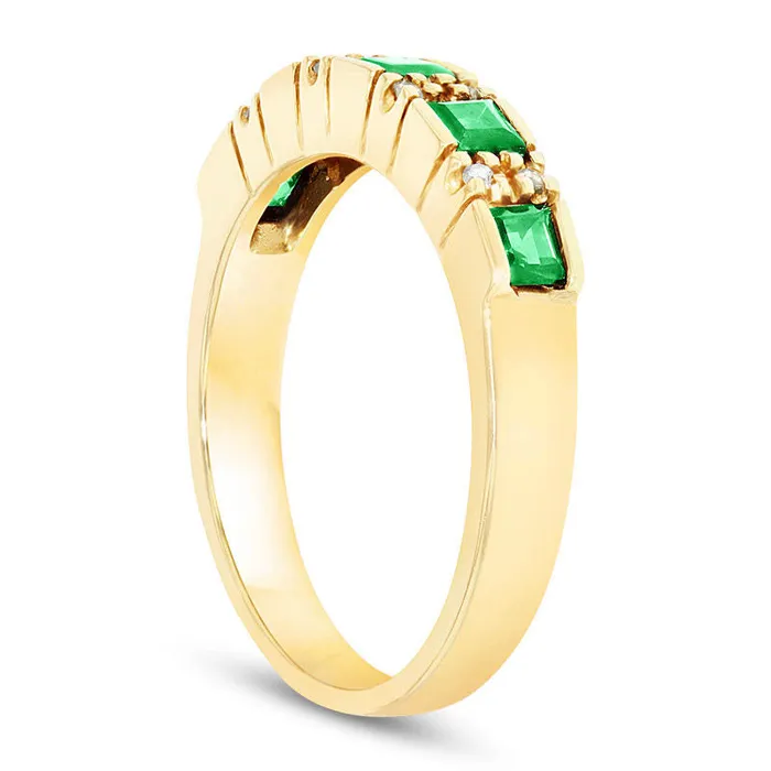 PrincessCut Emerald and Natural Diamond Accent Five Stone Ring in Solid 14K Gold Goldia Rings PrincessCut Emerald and Natural Diamond Accent Five Stone Ring in Solid 14K Gold Goldia Rings