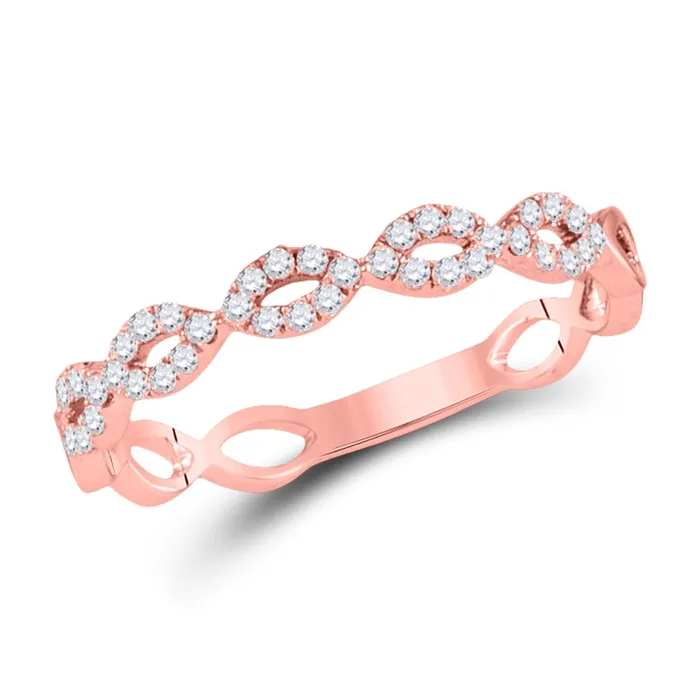 Rings gndatlanta 10kt Rose Gold Round Diamond Twisted Stackable Band Ring 15 Cttw Rings gndatlanta 10kt Rose Gold Round Diamond Twisted Stackable Band Ring 15 Cttw