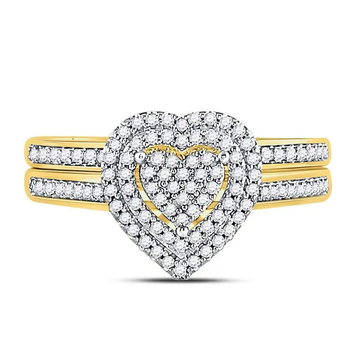 Rings gndatlanta 10kt Yellow Gold Diamond Heart Bridal Wedding Ring Band Set 13 Cttw Rings gndatlanta 10kt Yellow Gold Diamond Heart Bridal Wedding Ring Band Set 13 Cttw