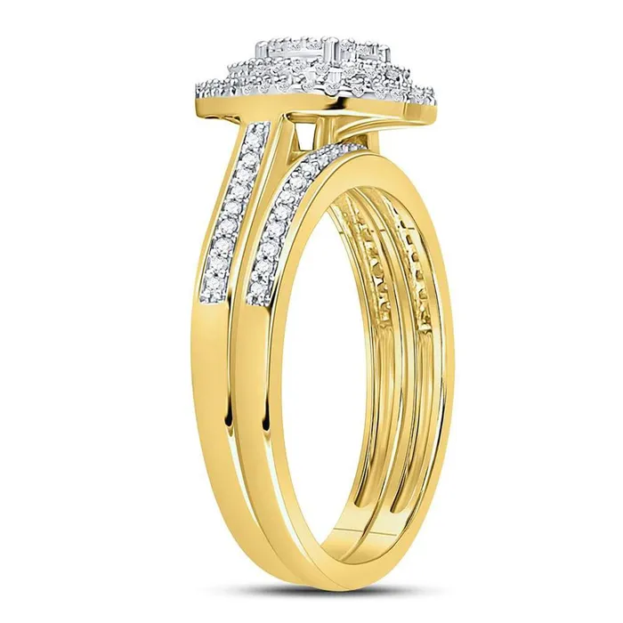 Rings gndatlanta 10kt Yellow Gold Diamond Heart Bridal Wedding Ring Band Set 13 Cttw