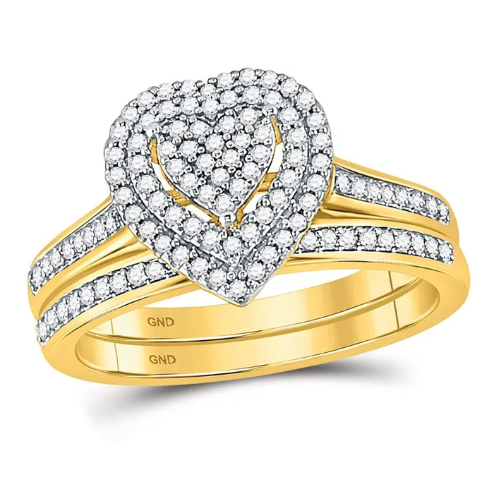 Rings gndatlanta 10kt Yellow Gold Diamond Heart Bridal Wedding Ring Band Set 13 Cttw