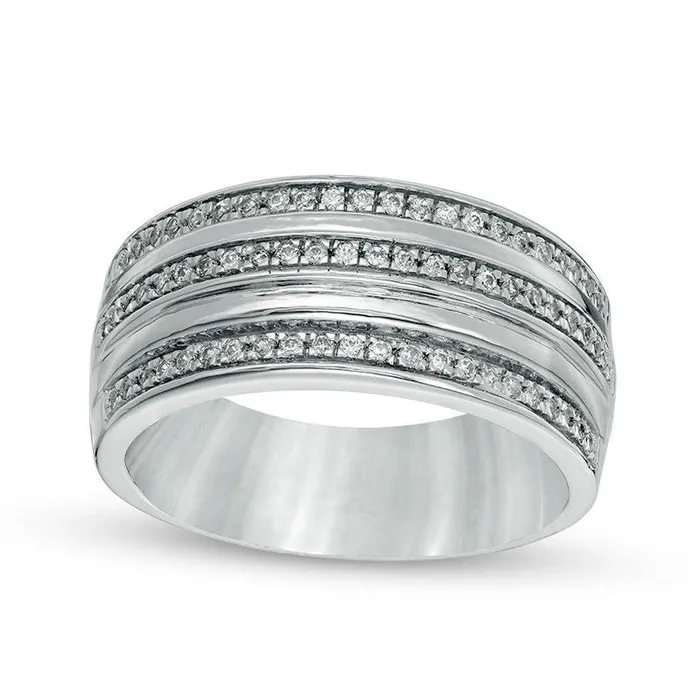 Rings Goldia 025 CT TW Natural Diamond Three Row Band in Solid 10K White Gold Rings Goldia 025 CT TW Natural Diamond Three Row Band in Solid 10K White Gold