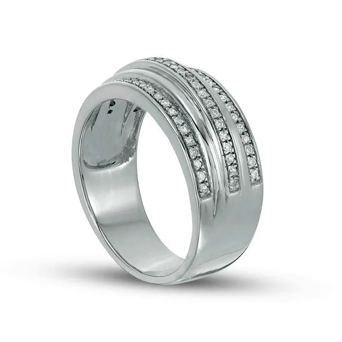Rings Goldia 025 CT TW Natural Diamond Three Row Band in Solid 10K White Gold Rings Goldia 025 CT TW Natural Diamond Three Row Band in Solid 10K White Gold