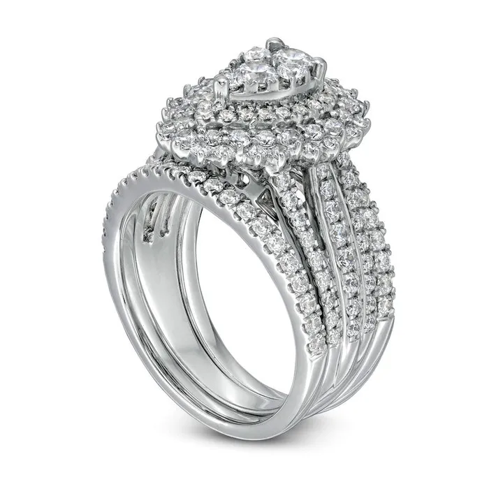 Rings Goldia 188 CT TW Composite Natural Diamond Double Frame Sunburst Three Piece Bridal Engagement Ring Set in Solid 14K White Gold Rings Goldia 188 CT TW Composite Natural Diamond Double Frame Sunburst Three Piece Bridal Engagement Ring Set in Solid 14K White Gold