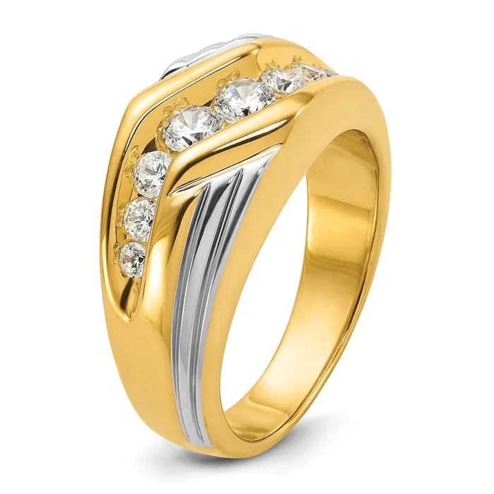 Rings Goldia 14k Twotone Two Tone 1 Ct Lab Grown Diamond VSSI G Polished and Grooved Mens Ring