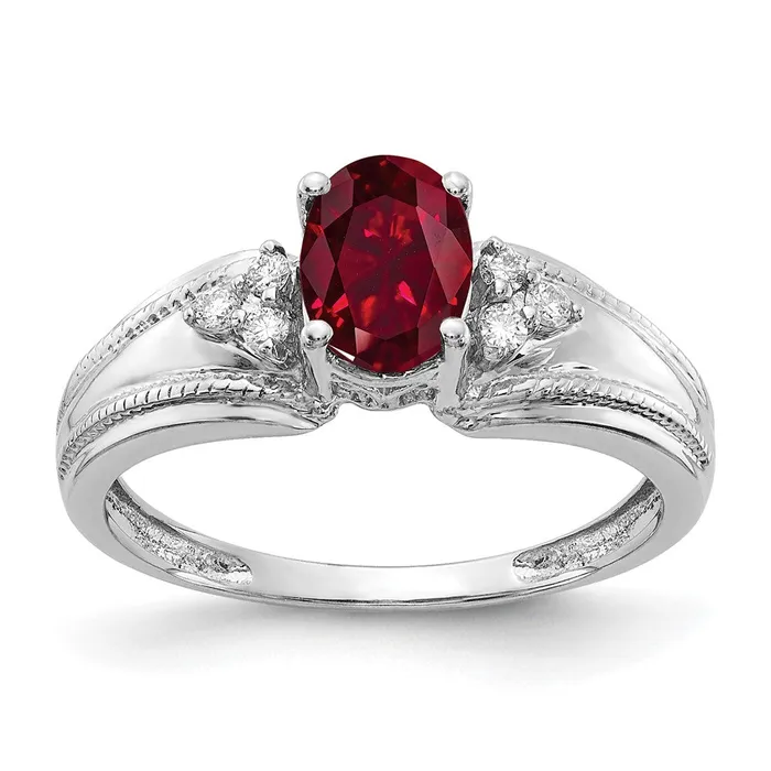 Rings Goldia 14k White Gold 7x5mm Oval Created Ruby AA Diamond ring