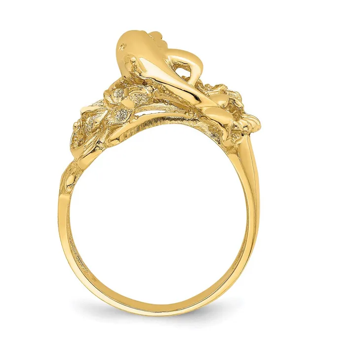Rings Goldia 14K Yellow Gold Plumeria w Jumping Dolphins Ring