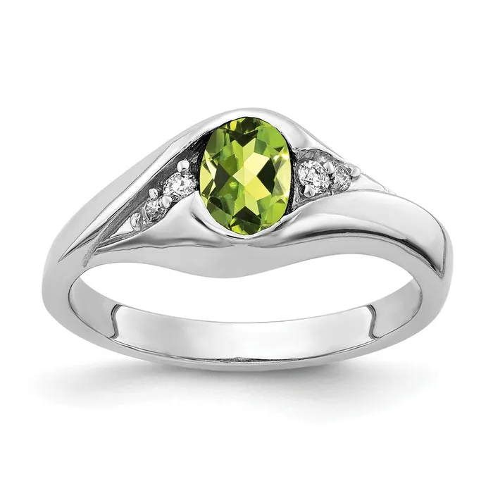 Rings goldiaca 14k White Gold 6x4mm Oval Peridot AA Real Diamond ring