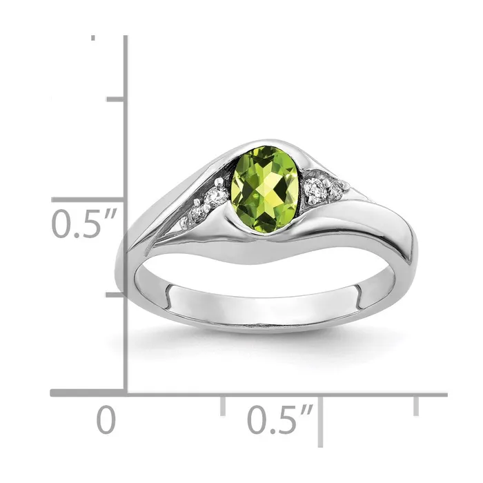 Rings goldiaca 14k White Gold 6x4mm Oval Peridot AA Real Diamond ring