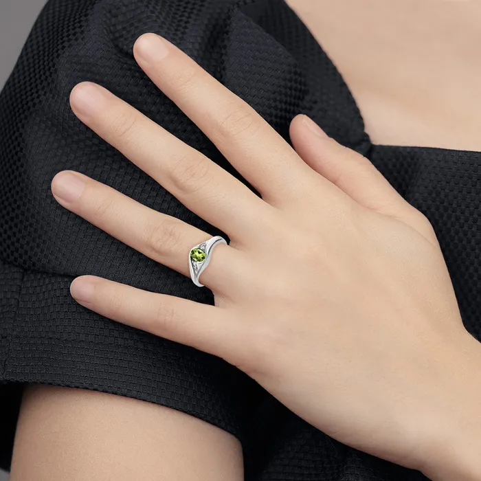 Rings goldiaca 14k White Gold 6x4mm Oval Peridot AA Real Diamond ring