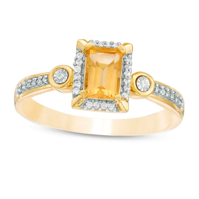 Rings Goldia EmeraldCut Citrine and 005 CT TW Natural Diamond Frame Art DecoInspired Promise Ring in Solid 10K Yellow Gold Rings Goldia EmeraldCut Citrine and 005 CT TW Natural Diamond Frame Art DecoInspired Promise Ring in Solid 10K Yellow Gold