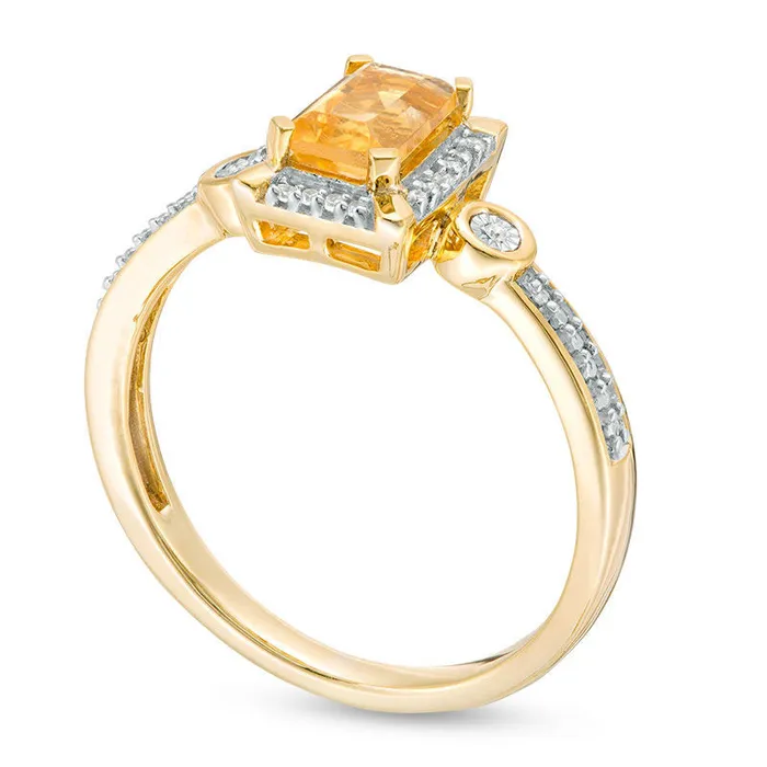 Rings Goldia EmeraldCut Citrine and 005 CT TW Natural Diamond Frame Art DecoInspired Promise Ring in Solid 10K Yellow Gold Rings Goldia EmeraldCut Citrine and 005 CT TW Natural Diamond Frame Art DecoInspired Promise Ring in Solid 10K Yellow Gold