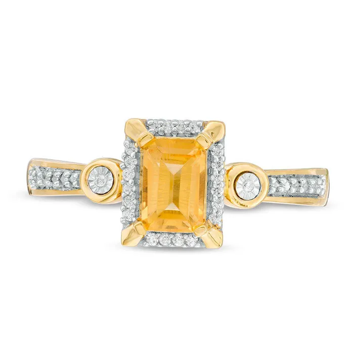 Rings Goldia EmeraldCut Citrine and 005 CT TW Natural Diamond Frame Art DecoInspired Promise Ring in Solid 10K Yellow Gold Rings Goldia EmeraldCut Citrine and 005 CT TW Natural Diamond Frame Art DecoInspired Promise Ring in Solid 10K Yellow Gold