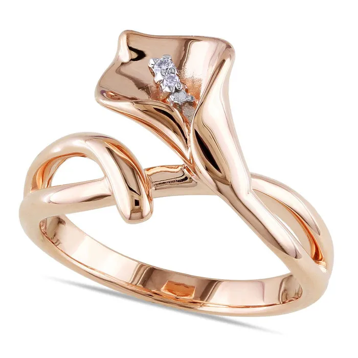 Rings Goldia Natural Diamond Accent Calla Lily Ring in Sterling Silver with Rose Rhodium Rings Goldia Natural Diamond Accent Calla Lily Ring in Sterling Silver with Rose Rhodium