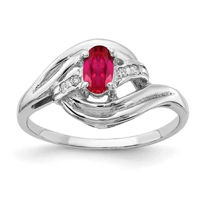 Rings Goldia Solid 14k White Gold 5x3mm Oval Simulated Ruby VS CZ Ring