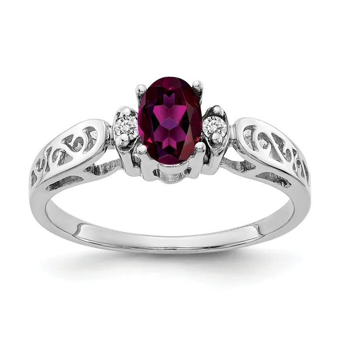 Rings Goldia Solid 14k White Gold 6x4mm Oval Rhodolite Simulated Garnet AA CZ Ring Rings Goldia Solid 14k White Gold 6x4mm Oval Rhodolite Simulated Garnet AA CZ Ring