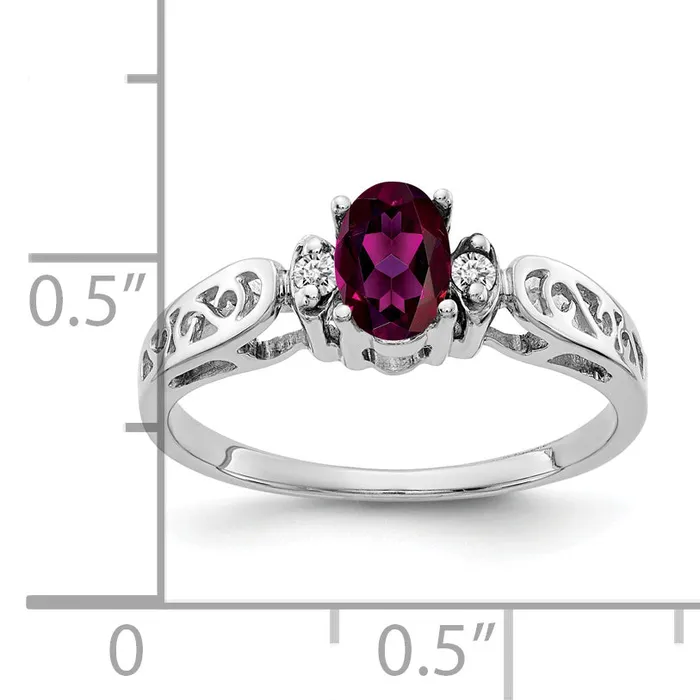 Rings Goldia Solid 14k White Gold 6x4mm Oval Rhodolite Simulated Garnet AA CZ Ring