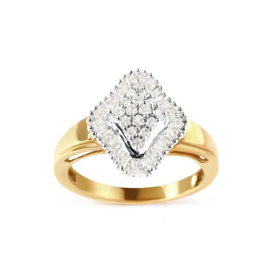 Rings JMS always Original Haus of Brilliance 10K Yellow Gold 12 Cttw Round And Baguettecut Diamond Rhombus Head and Halo Ring IJ Color I1I2 Clarity Rings JMS always Original Haus of Brilliance 10K Yellow Gold 12 Cttw Round And Baguettecut Diamond Rhombus Head and Halo Ring IJ Color I1I2 Clarity