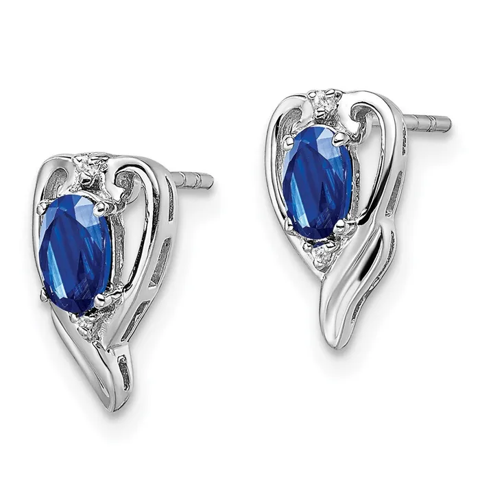 Sterling Silver Rhodium Plated Diamond u0026 Sapphire Post Earrings Goldia Earrings