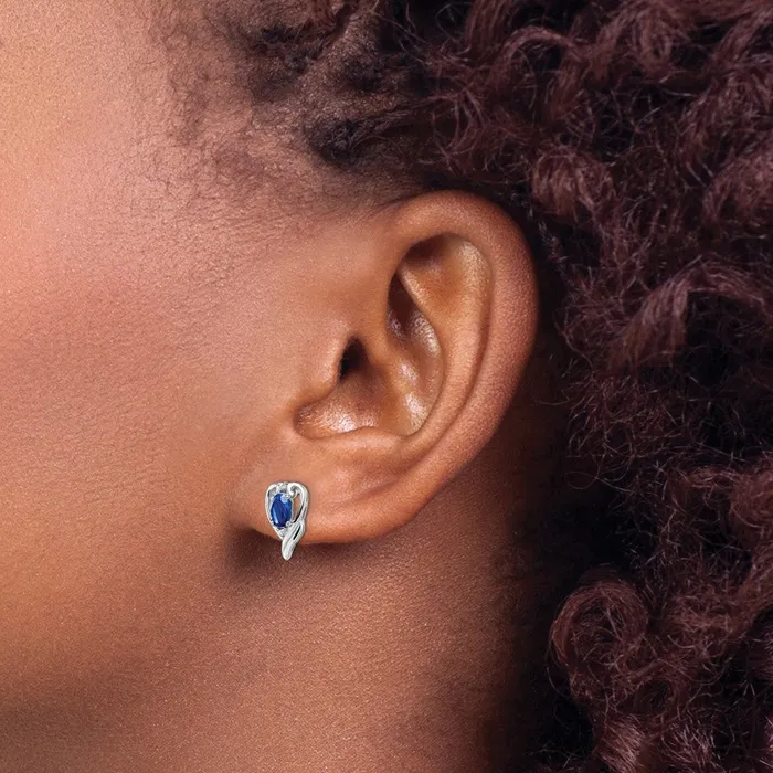 Sterling Silver Rhodium Plated Diamond u0026 Sapphire Post Earrings Goldia Earrings