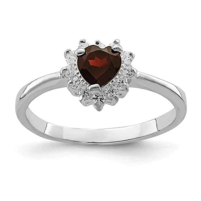 Sterling Silver Rhodiumplated Garnet u0026 CZ Heart Ring Goldia Rings