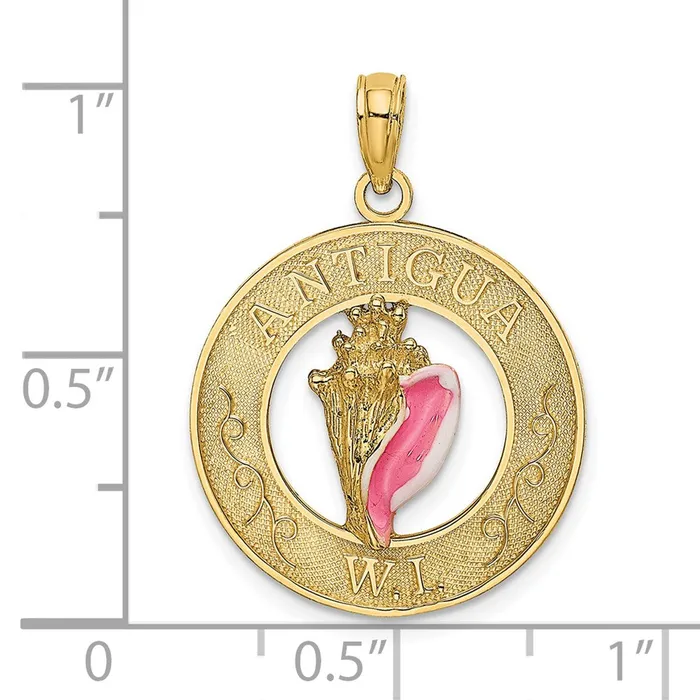 14K ANTIGUA WI Circle w Enamel Conch Shell Charm TreasureFineJewelers Charm Necklaces
