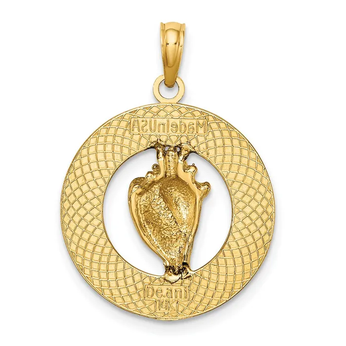 14K ANTIGUA WI Circle w Enamel Conch Shell Charm TreasureFineJewelers Charm Necklaces
