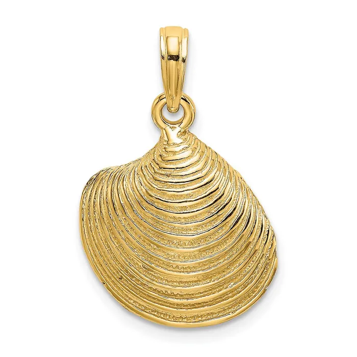 14K Textured Clam Shell Charm TreasureFineJewelers Charm Necklaces