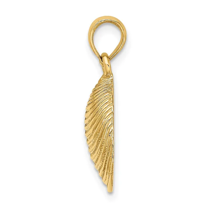 14K Textured Clam Shell Charm TreasureFineJewelers Charm Necklaces