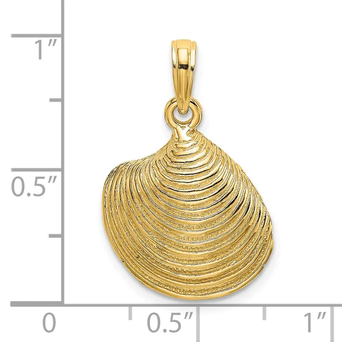 14K Textured Clam Shell Charm TreasureFineJewelers Charm Necklaces
