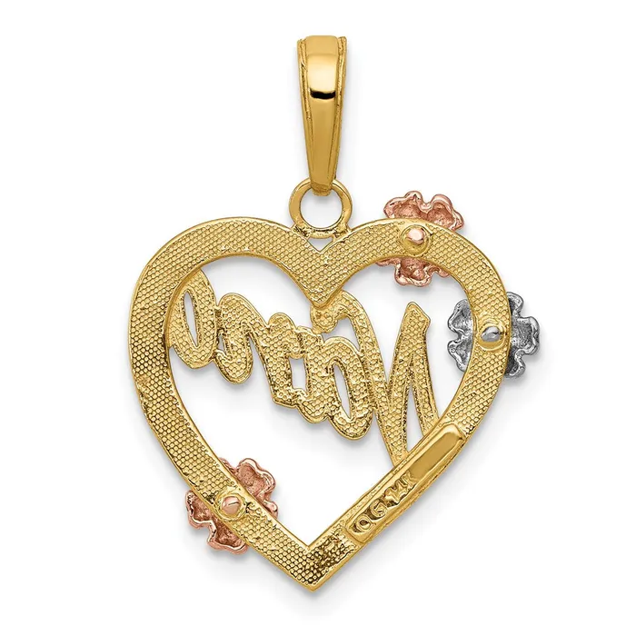 14K Tricolor NANA in Heart with Flowers Pendant TreasureFineJewelers Necklaces