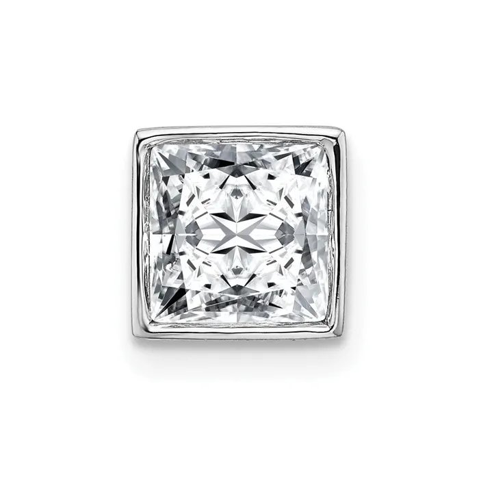 14k White Gold Princess Bezel G H I True Light Moissanite Chain Slide TreasureFineJewelers Necklaces 14k White Gold Princess Bezel G H I True Light Moissanite Chain Slide TreasureFineJewelers Necklaces