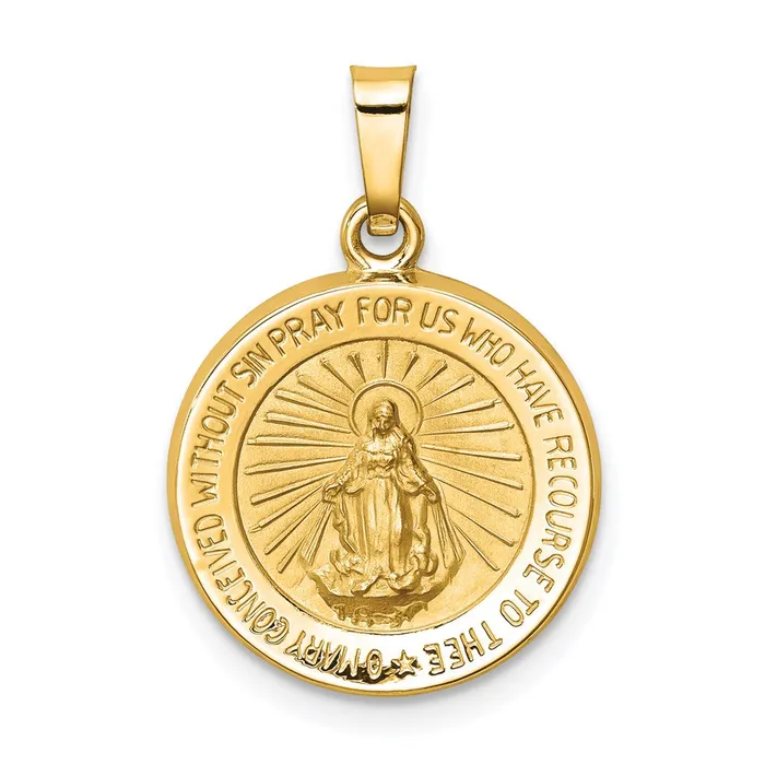14k Yellow Gold Polished and Satin Miraculous Medal Hollow Pendant TreasureFineJewelers Necklaces