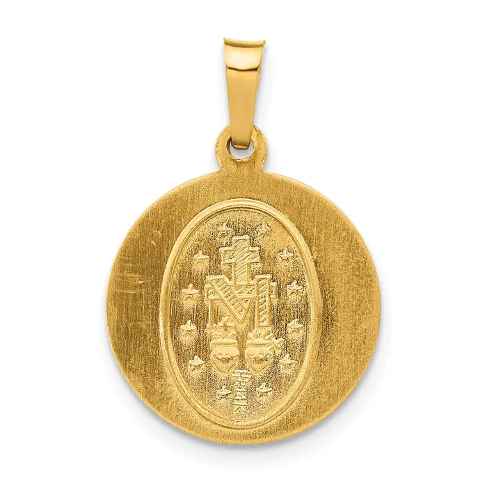 14k Yellow Gold Polished and Satin Miraculous Medal Hollow Pendant TreasureFineJewelers Necklaces