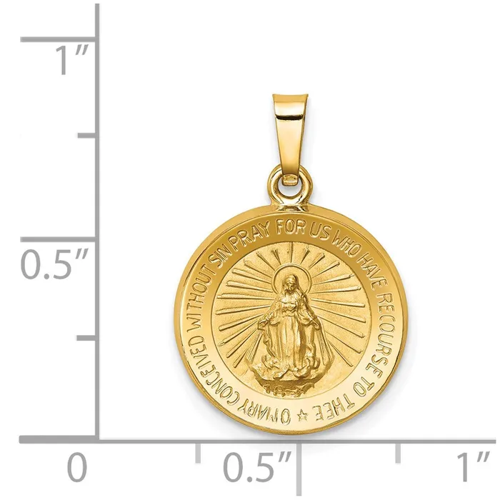 14k Yellow Gold Polished and Satin Miraculous Medal Hollow Pendant TreasureFineJewelers Necklaces