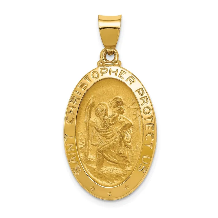 14k Yellow Gold Polished and Satin St Christopher Medal Hollow Pendant TreasureFineJewelers Necklaces 14k Yellow Gold Polished and Satin St Christopher Medal Hollow Pendant TreasureFineJewelers Necklaces