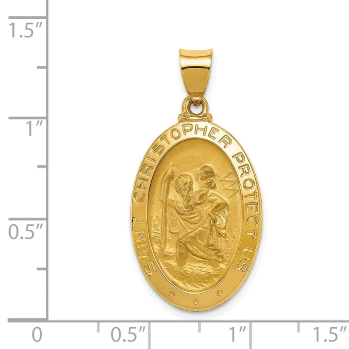 14k Yellow Gold Polished and Satin St Christopher Medal Hollow Pendant TreasureFineJewelers Necklaces