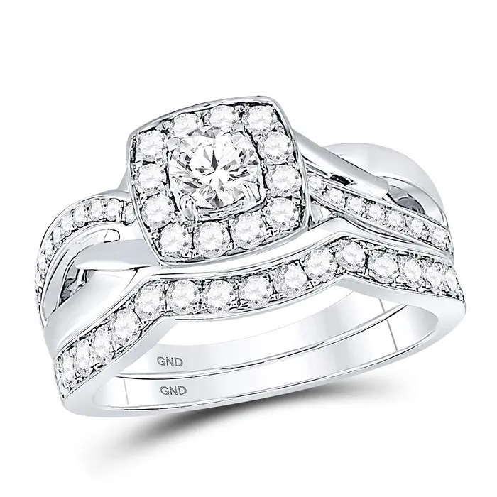 14kt white gold womens round diamond square halo bridal wedding engagement ring band set 100 cttw119936 North Arrow Shop Rings 14kt white gold womens round diamond square halo bridal wedding engagement ring band set 100 cttw119936 North Arrow Shop Rings