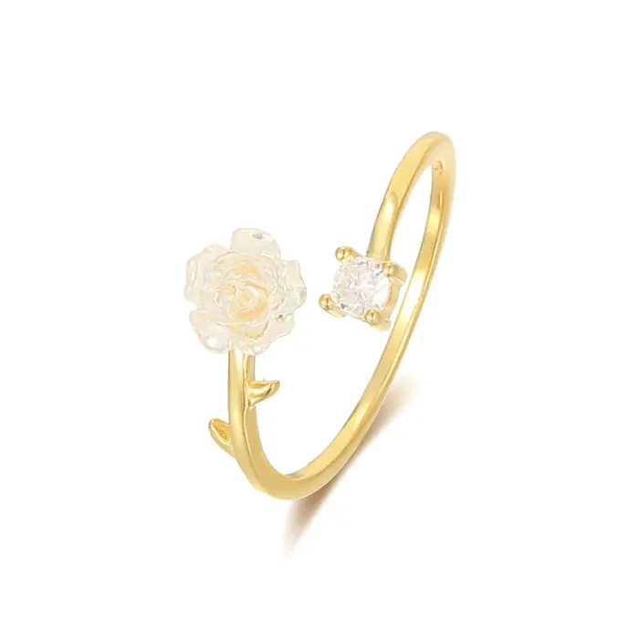 925 Sterling Silver Camellia Flower Toi et Moi Ring Trendolla Jewelry Rings 925 Sterling Silver Camellia Flower Toi et Moi Ring Trendolla Jewelry Rings