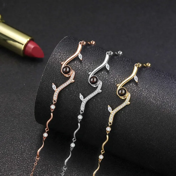 925 Sterling Silver Tree Branch with Diamonds Felicity Bracelet with Picture Inside Trendolla Jewelry Bracelets