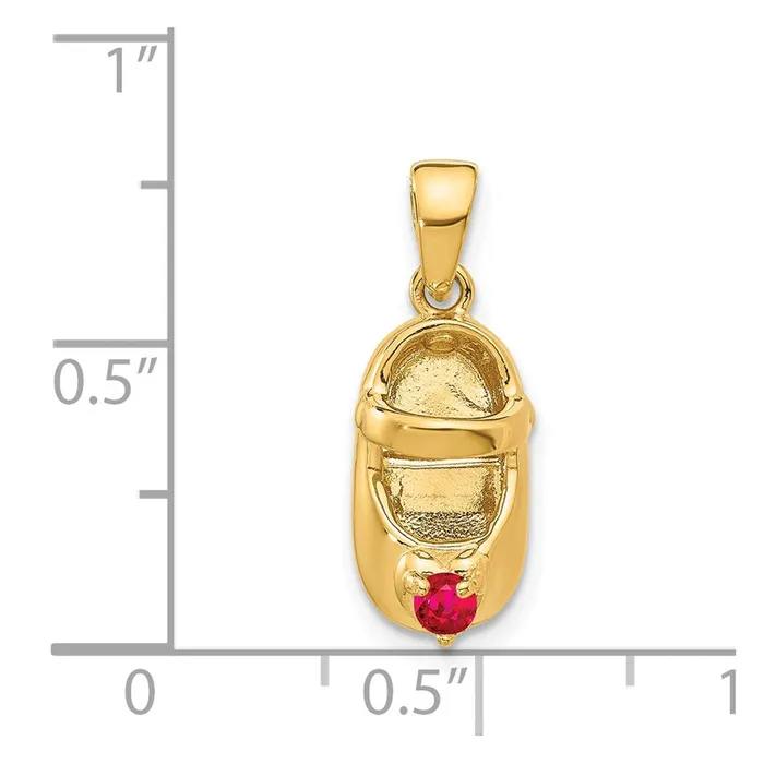 Charm Necklaces TreasureFineJewelers 14k 3D JulySynthetic Stone Engraveable Baby Shoe Charm