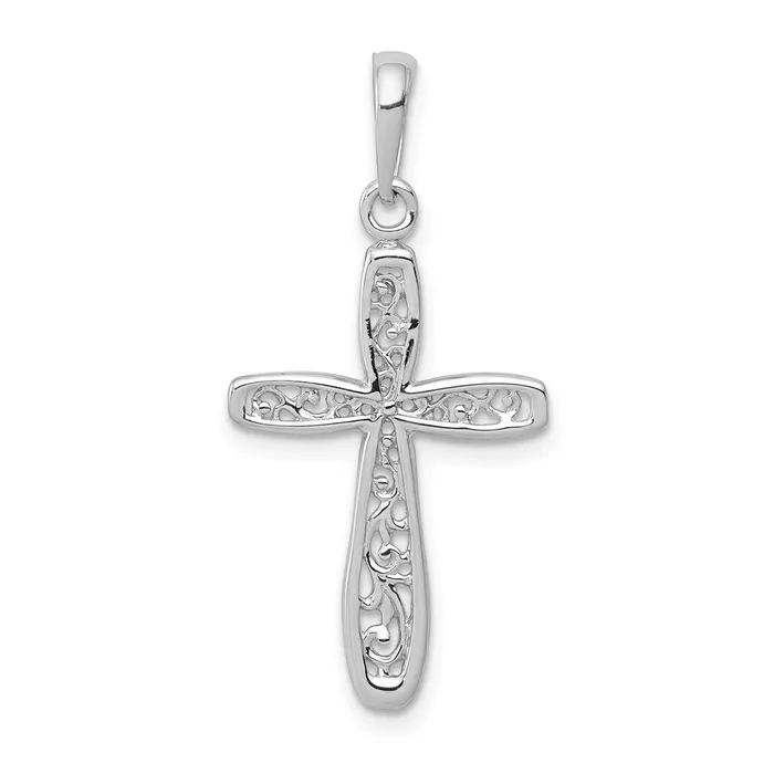 Charm Necklaces TreasureFineJewelers 14K White Gold Cross w Filigree Center Charm Charm Necklaces TreasureFineJewelers 14K White Gold Cross w Filigree Center Charm