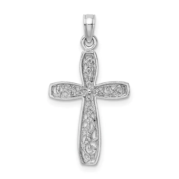 Charm Necklaces TreasureFineJewelers 14K White Gold Cross w Filigree Center Charm