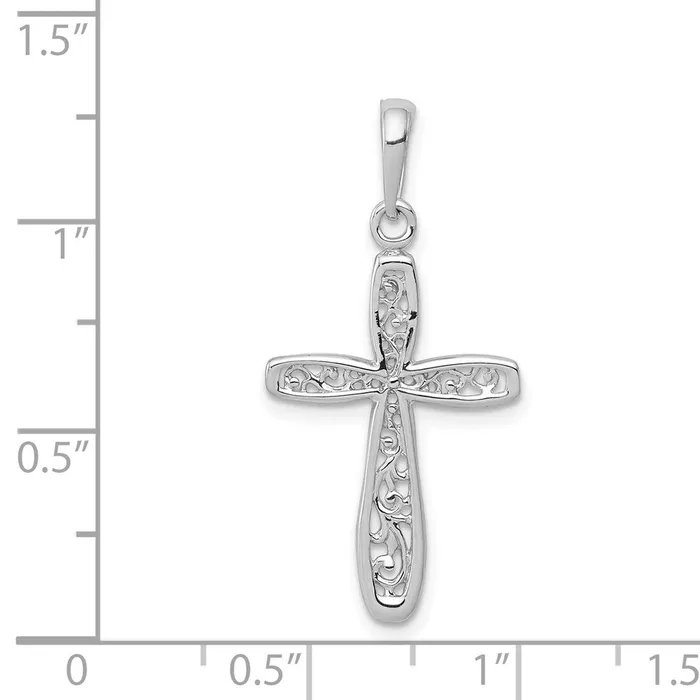 Charm Necklaces TreasureFineJewelers 14K White Gold Cross w Filigree Center Charm