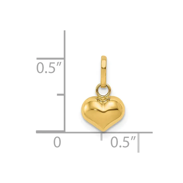 Charm Necklaces TreasureFineJewelers 14k Yellow Gold Polished 3D Puffed Heart Charm